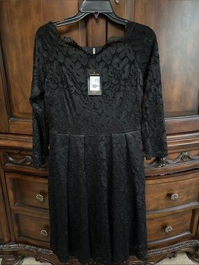 Black Lace Fit-and-Flare Dress - Women
